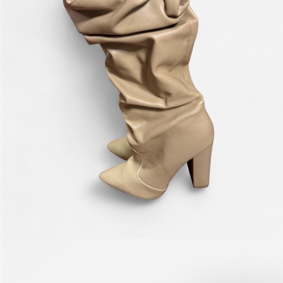 Slouchy Tan Knee-High Women's Boots - Picture 2 of 4